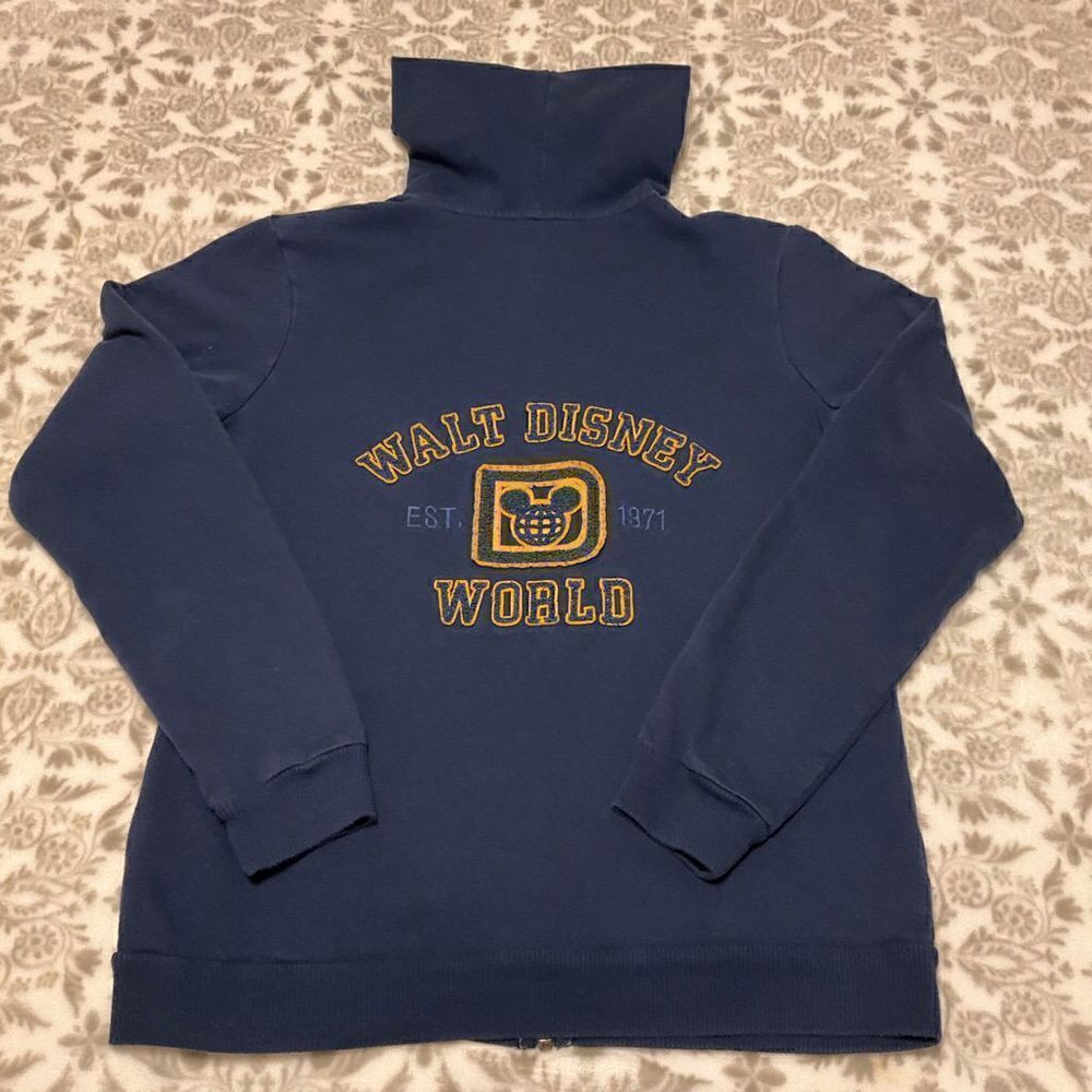Vintage Disney Parks zip up Hoodie Navy and Yellow, Medium